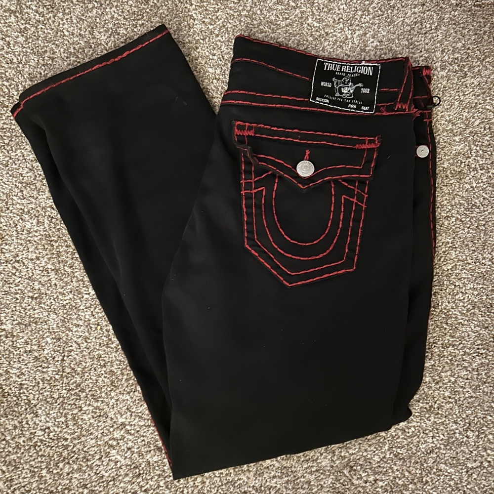 True Religion Black Jeans with Red Stitching